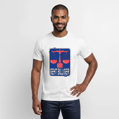 "Geht billiger. Emailschild-Motiv" Motiv-T-Shirt für Männer, Farbe Weiß
