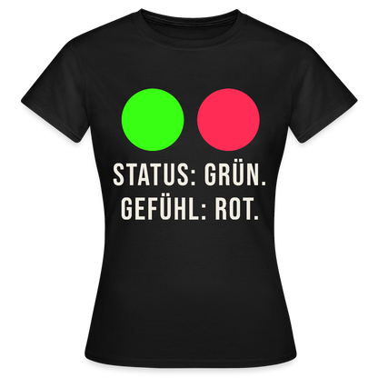 Status: grün. Gefühl: rot. Motiv-T-Shirt für Frauen, Farbe Schwarz