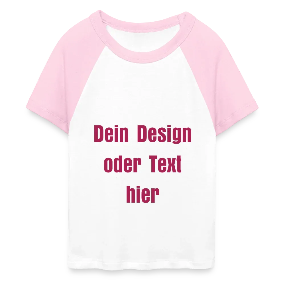 Frauen Cropped Baseball T-Shirt - personalisierbare Vorder- und Rückseite - Weiß/Pink