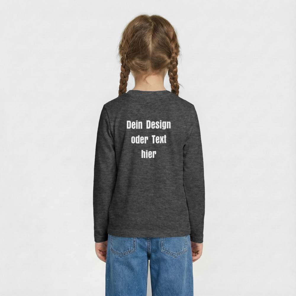 Teenager Premium Langarmshirt - personalisierbare Vorder- und Rückseite - Anthrazit meliert