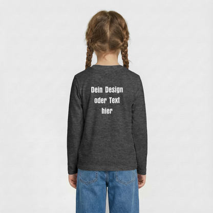 Teenager Premium Langarmshirt - personalisierbare Vorder- und Rückseite - Anthrazit meliert
