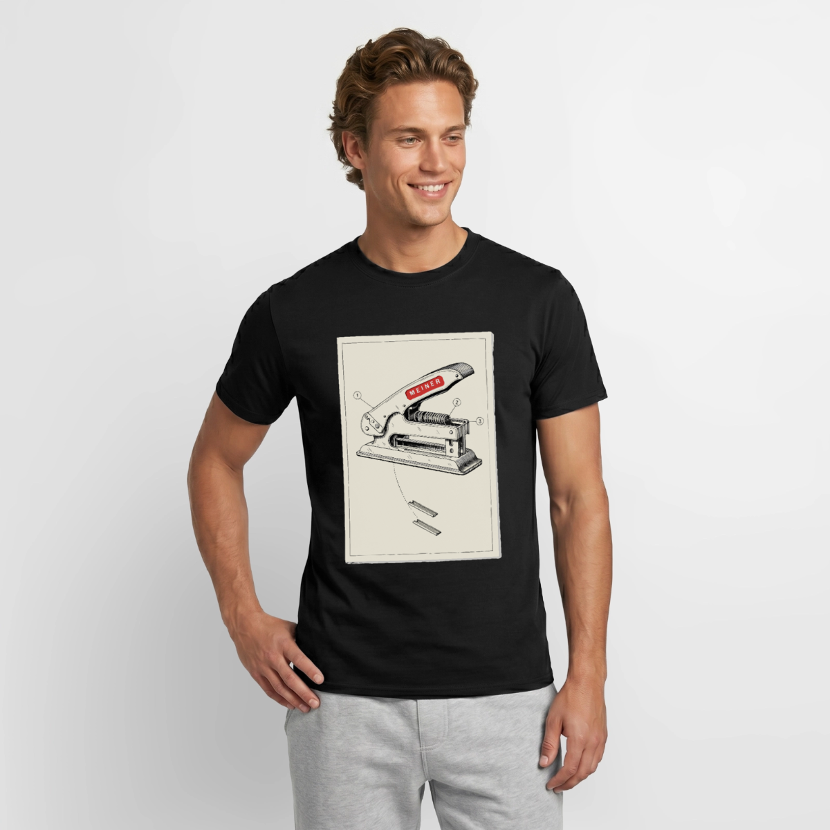 Meiner. Der Tacker kommt mit. Motiv-T-Shirt für Männer, Farbe Schwarz, Model
