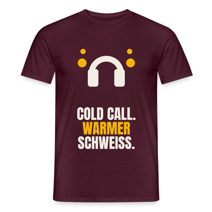 Cold Call. Warmer Schweiß. Motiv-T-Shirt für Männer, Farbe Ziegelrot