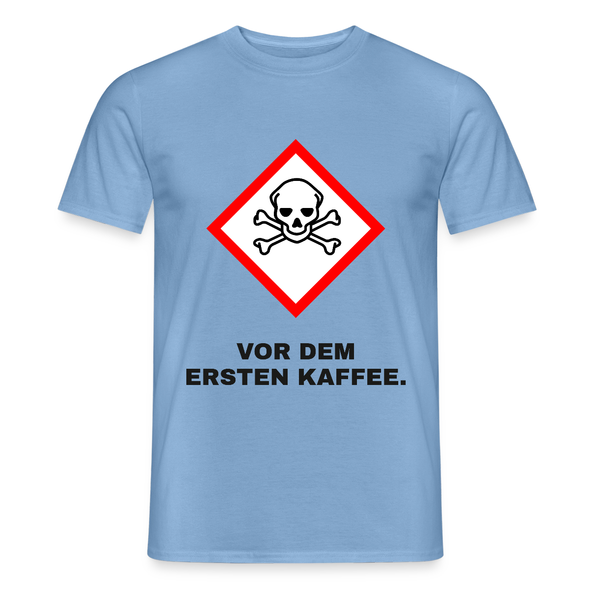 "Vor dem ersten Kaffee. Gefahrzeichen" Motiv-T-Shirt für Männer, Farbe Carolina Blue