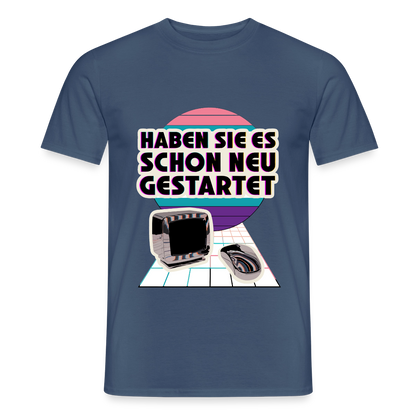 Haben Sie es schon neu gestartet? Vaporwave-Motiv Motiv-T-Shirt für Männer, Farbe Dunkles Denimblau