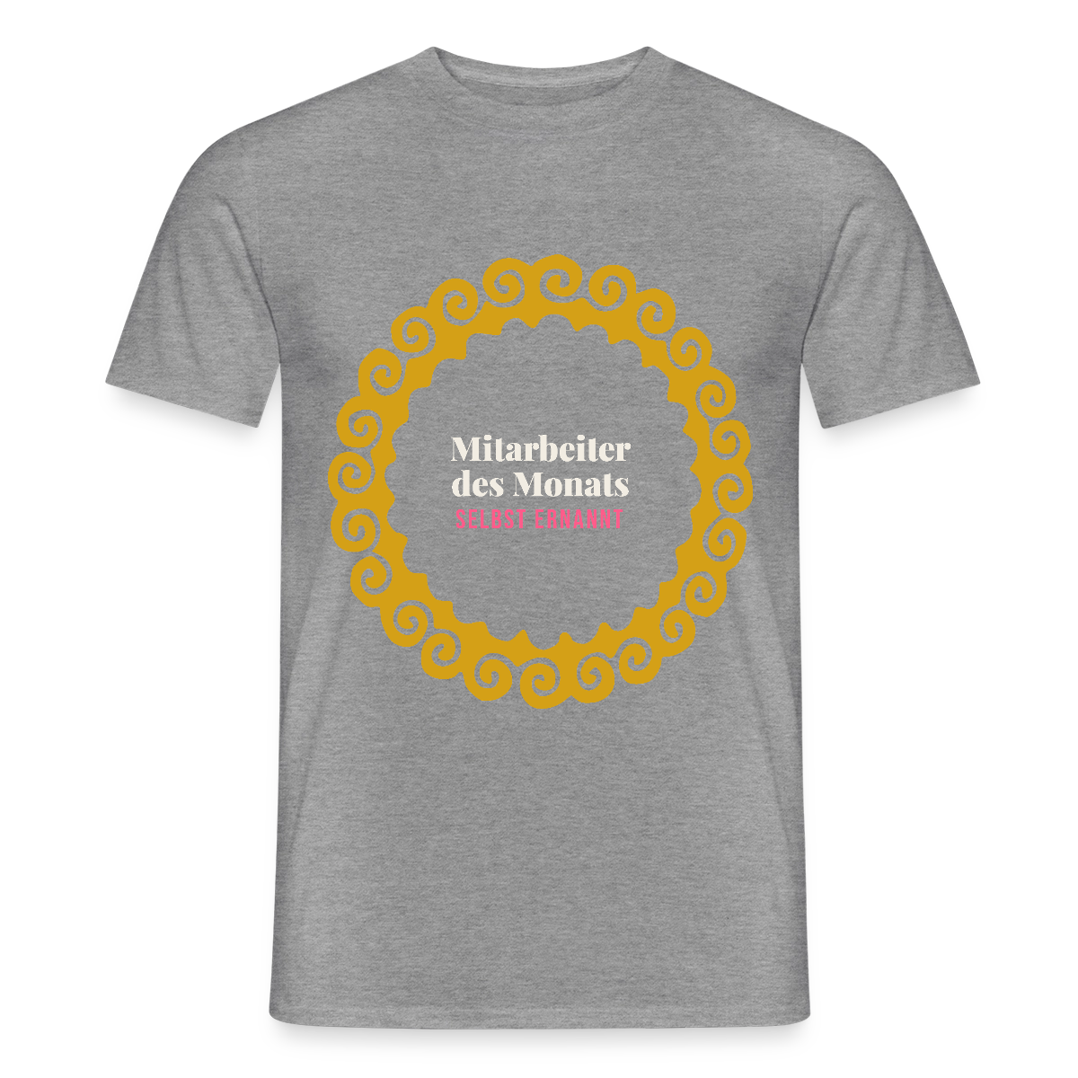 "Mitarbeiter des Monats, selbst ernannt. Gold-Motiv" Motiv-T-Shirt für Männer, Farbe Graphit meliert