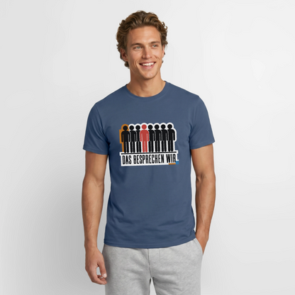 "Das besprechen wir. Isotype-Motiv" Motiv-T-Shirt für Männer, Farbe Dunkles Denimblau