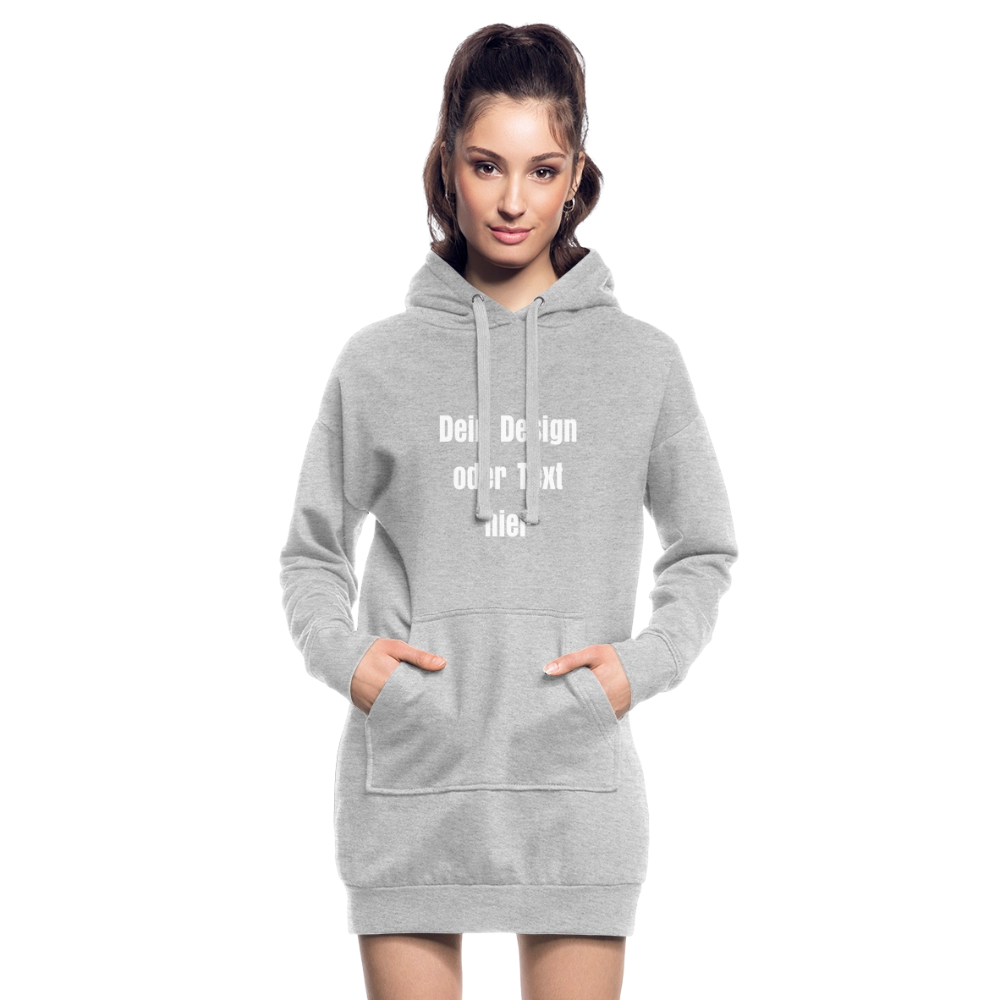 Hoodie-Kleid / Kapuzenpullover in Kleidlänge - personalisierbare Vorder- und Rückseite - Grau meliert