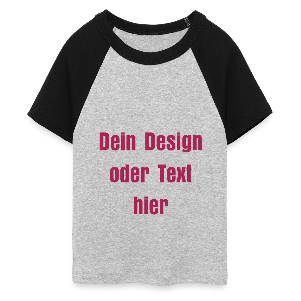 Frauen Cropped Baseball T-Shirt - personalisierbare Vorder- und Rückseite - Grau meliert/Schwarz