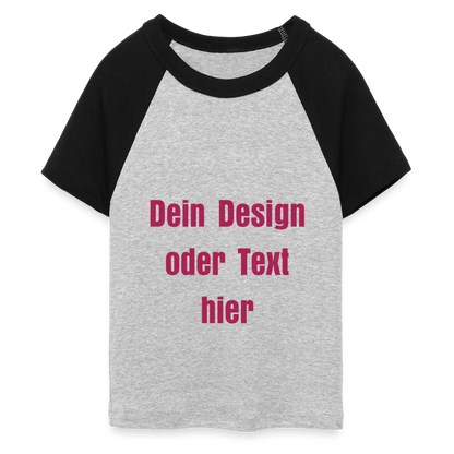 Frauen Cropped Baseball T-Shirt - personalisierbare Vorder- und Rückseite - Grau meliert/Schwarz