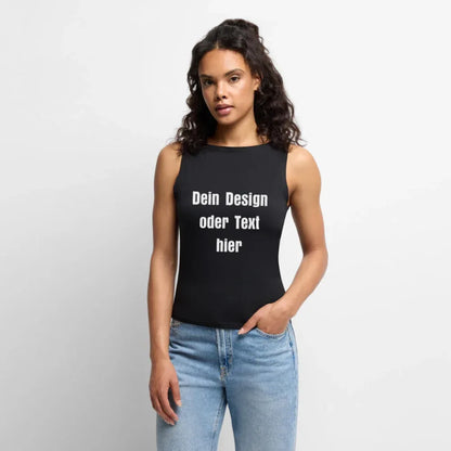 Frauen Tank Top mit U-Boot-Ausschnitt - personalisierbar - Schwarz