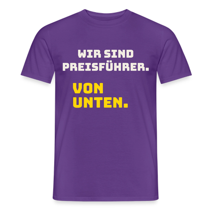 "Wir sind Preisführer. Von unten." Motiv-T-Shirt für Männer, Farbe Lila