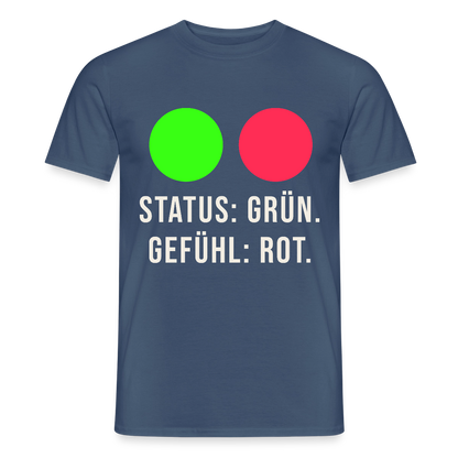 Status: grün. Gefühl: rot. Motiv-T-Shirt für Männer, Farbe Dunkles Denimblau