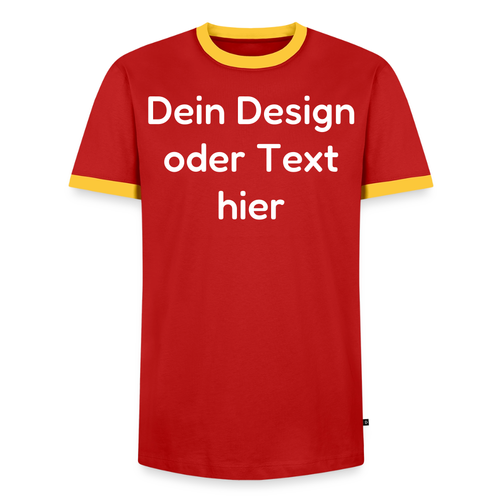Männer Kontrast-T-Shirt - personalisierbare Vorder- und Rückseite - Rot/Gelb 