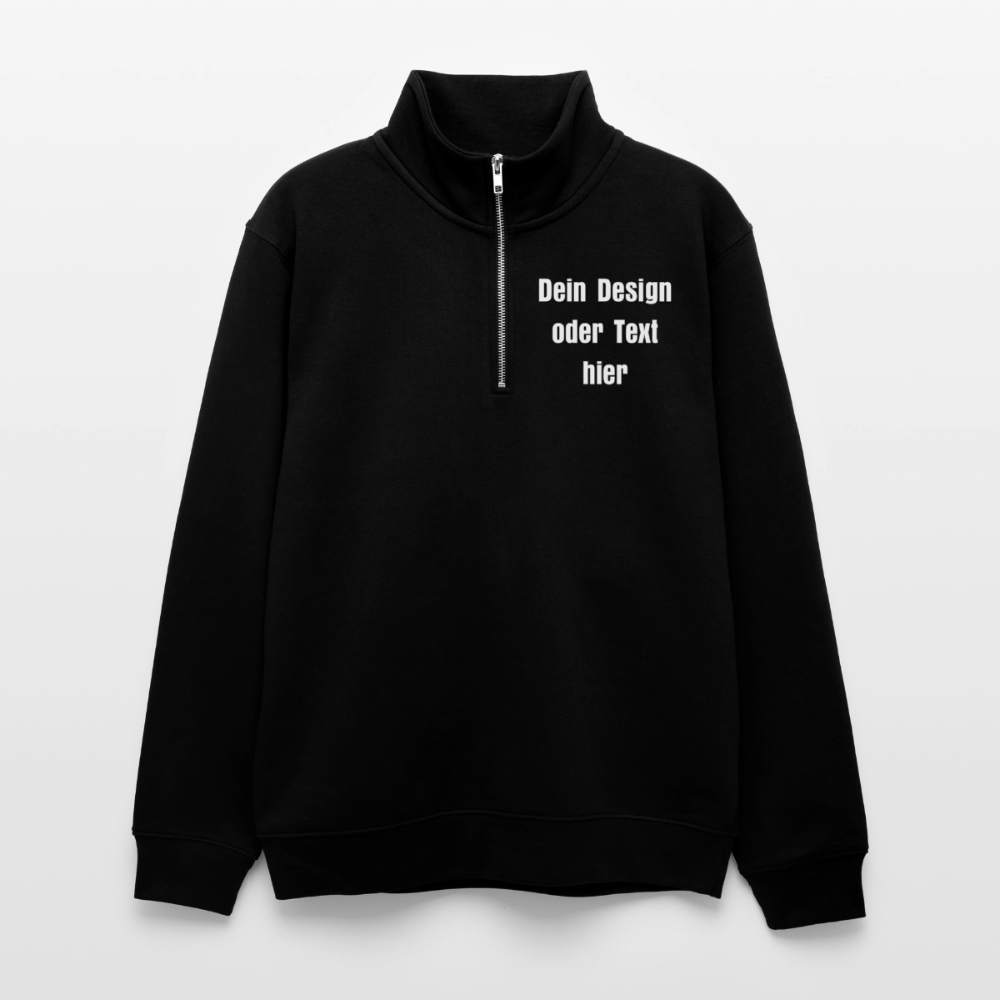 Pullover mit Zip-Kragen für Sie und Ihn (Unisex) - personalisierbare Vorder- und Rückseite - Schwarz