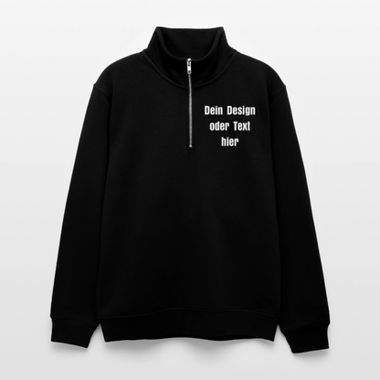 Pullover mit Zip-Kragen für Sie und Ihn (Unisex) - personalisierbare Vorder- und Rückseite - Schwarz