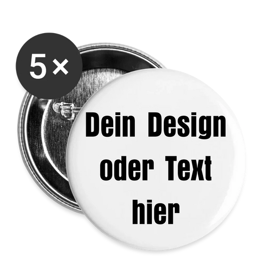 Buttons groß 56 mm (5er Pack) - personalisierbar - Weiß