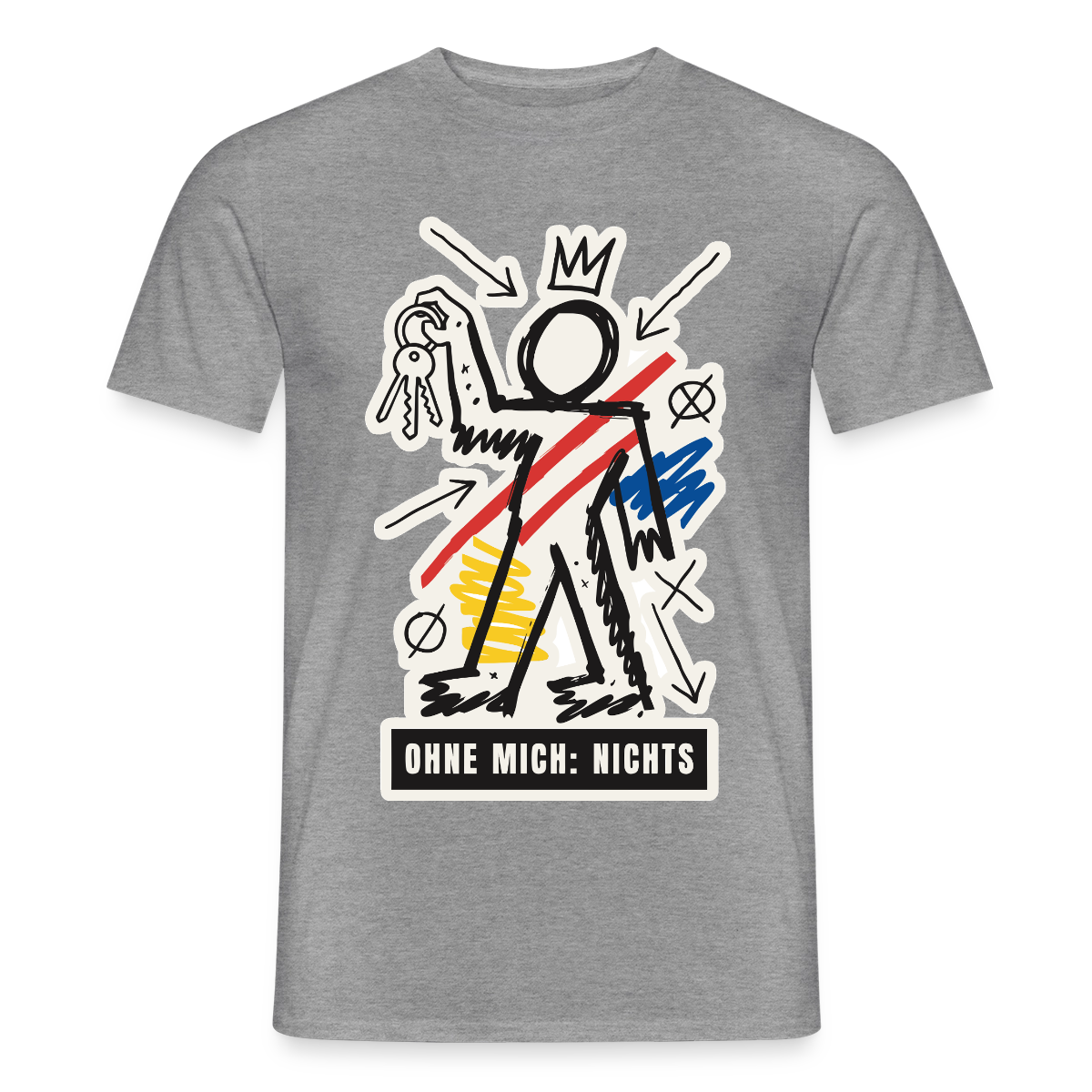 Ohne mich: nichts. Neo-Expressionismus-Motiv Motiv-T-Shirt für Männer, Farbe Graphit meliert