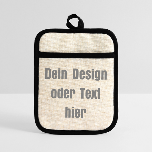 Topflappen mit Gummirückseite - personalisierbar - Leinen/Schwarz 