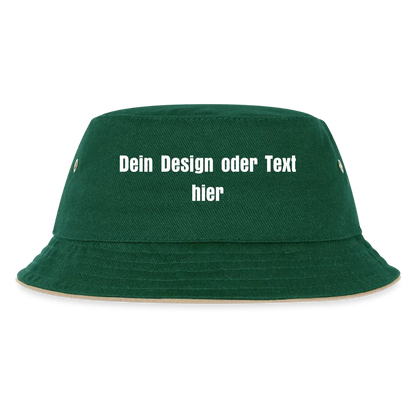 Kinder Bucket Hat - personalisierbar - Dunkelgrün/Beige