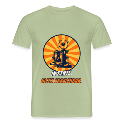 "In Rente. Nicht erreichbar. Comic-Motiv" Motiv-T-Shirt für Männer, Farbe Sage