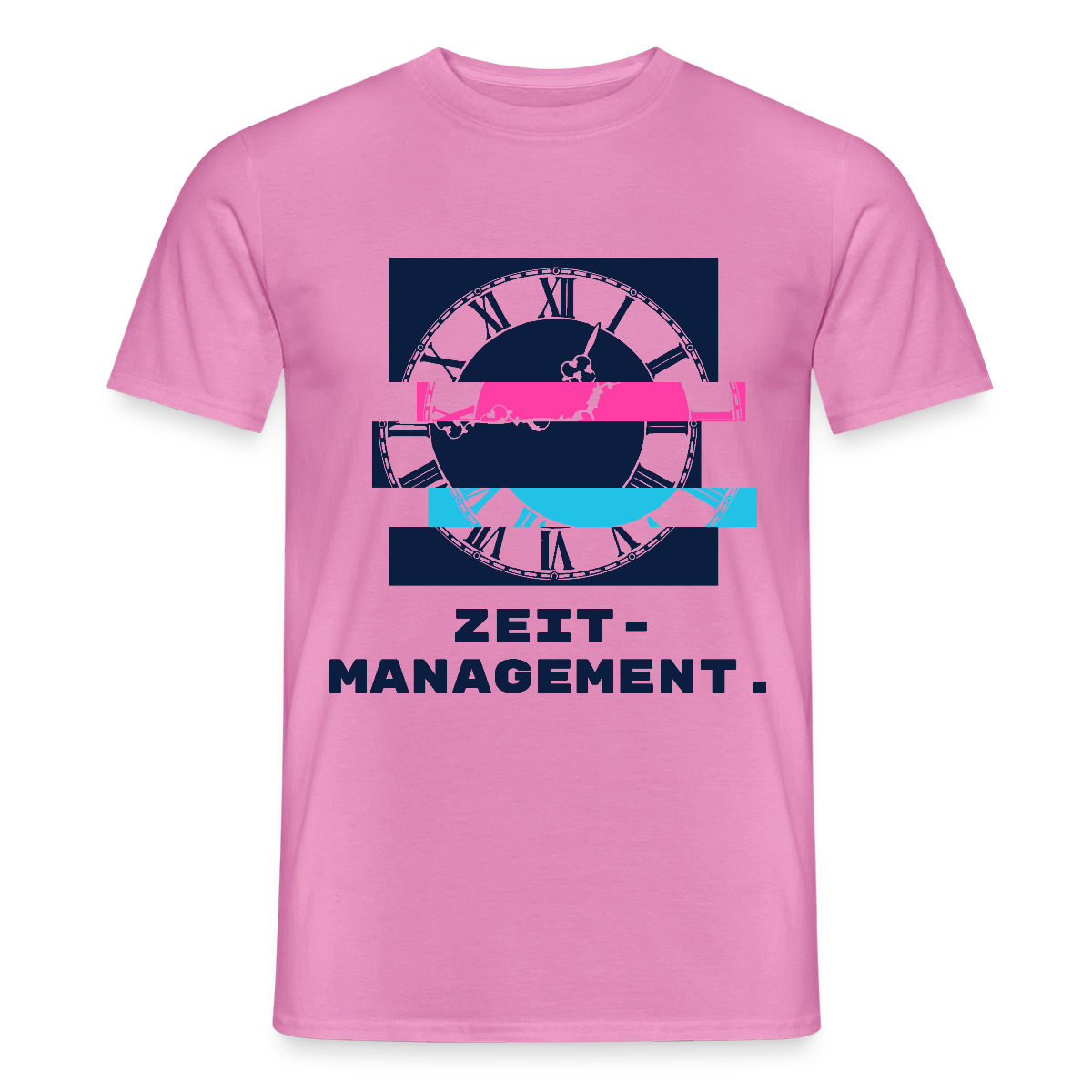 "Zeitmanagement. Glitch-Motiv" Motiv-T-Shirt für Männer, Farbe Pink