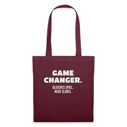 Game Changer. Gleiches Spiel. Neue Slides. Stoffbeutel, Farbe Burgunderrot