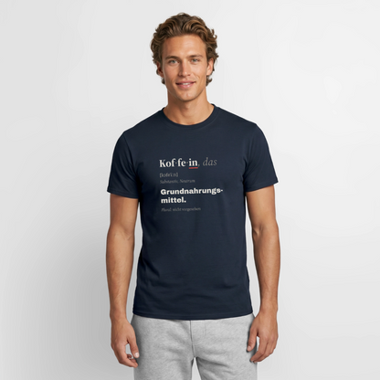 "Koffein, das: Grundnahrungsmittel." Motiv-T-Shirt für Männer, Farbe Navy