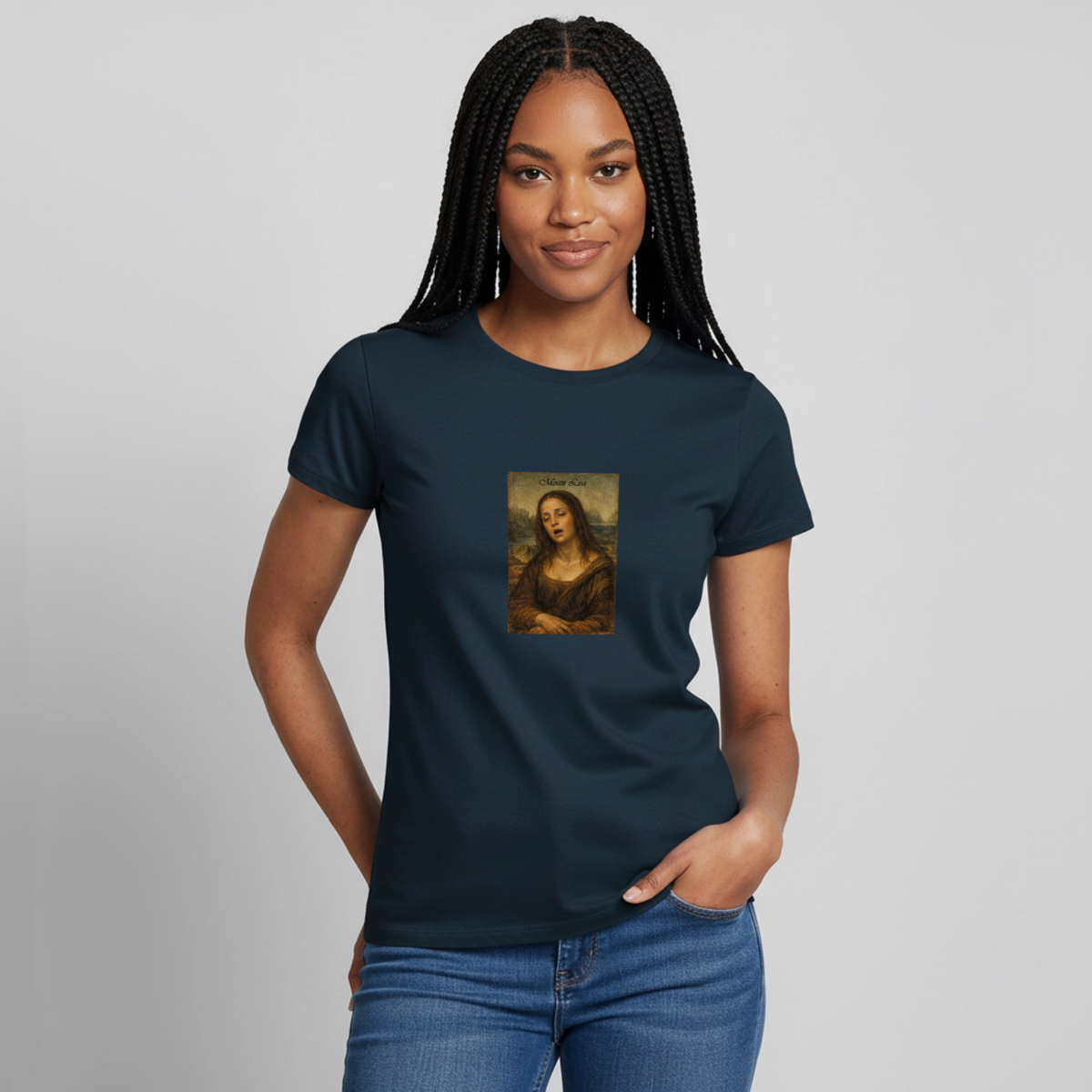 Moan Lisa Motiv-T-Shirt für Frauen, Farbe Navy, Model