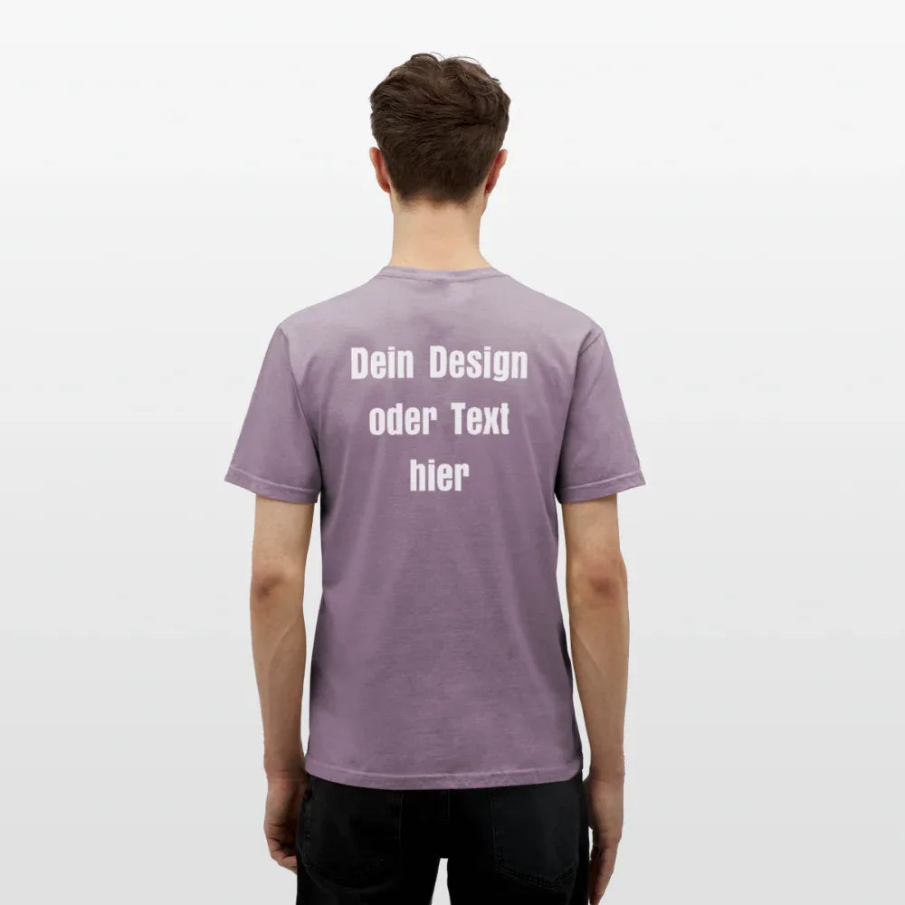 Männer T-Shirt - personalisierbare Vorder- und Rückseite - Lilagrau 