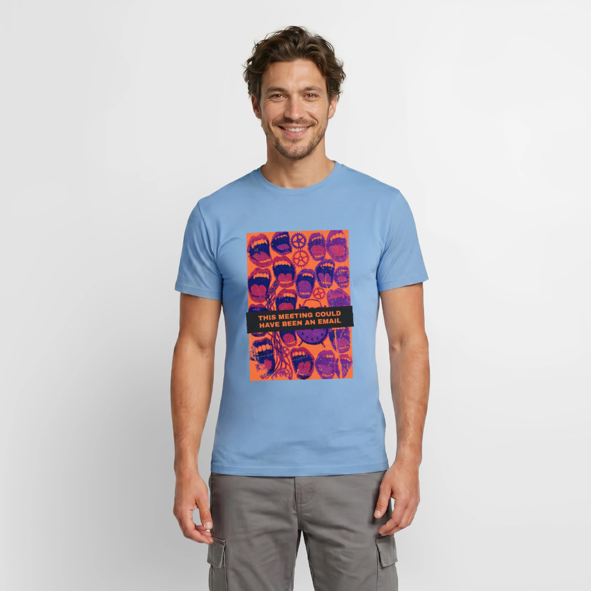 This meeting could have been an email. Raster-Motiv Motiv-T-Shirt für Männer, Farbe Carolina Blue, Model