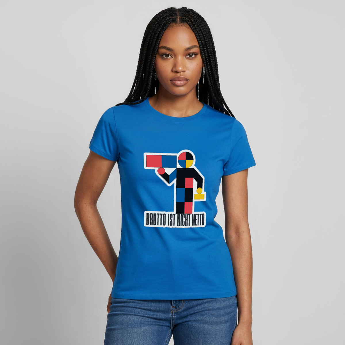 "Brutto ist nicht Netto. Bauhaus-Motiv" Motiv-T-Shirt für Frauen, Farbe Royalblau