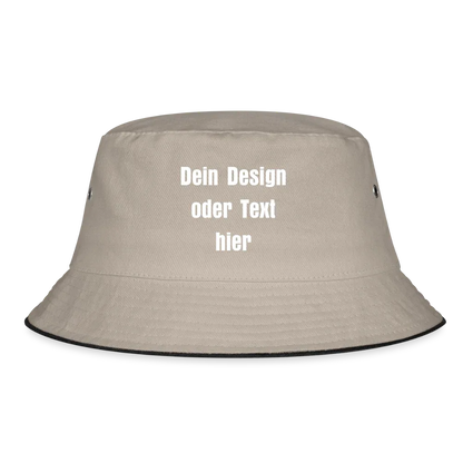 Bucket Hat Baumwolle - personalisierbar - Khaki/Schwarz