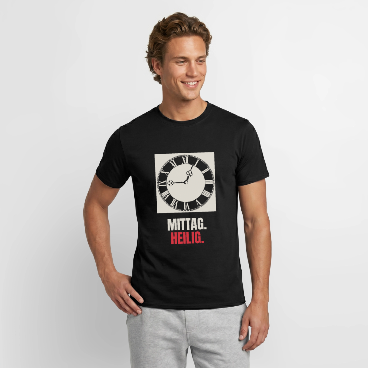 Mittag. Heilig. Motiv-T-Shirt für Männer, Farbe Schwarz, Model