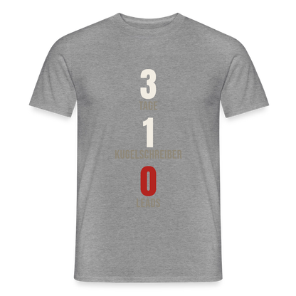 3 Tage. 1 Kugelschreiber. 0 Leads. Motiv-T-Shirt für Männer, Farbe Graphit meliert