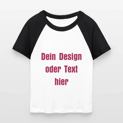 Frauen Cropped Baseball T-Shirt - personalisierbare Vorder- und Rückseite - Weiß/Schwarz