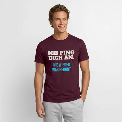 "Ich ping dich an. Nie wieder was gehört." Motiv-T-Shirt für Männer, Farbe Ziegelrot