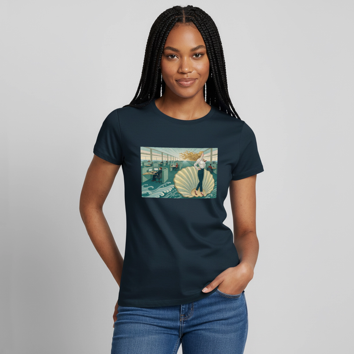 Die Chefin. Renaissance-Motiv Motiv-T-Shirt für Frauen, Farbe Navy, Model