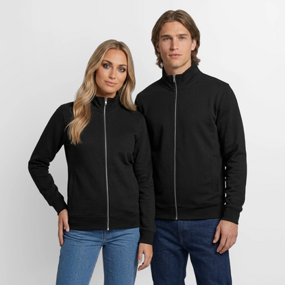 Pullover mit Zip-Kragen für Sie und Ihn (Unisex) - personalisierbare Vorder- und Rückseite - Schwarz