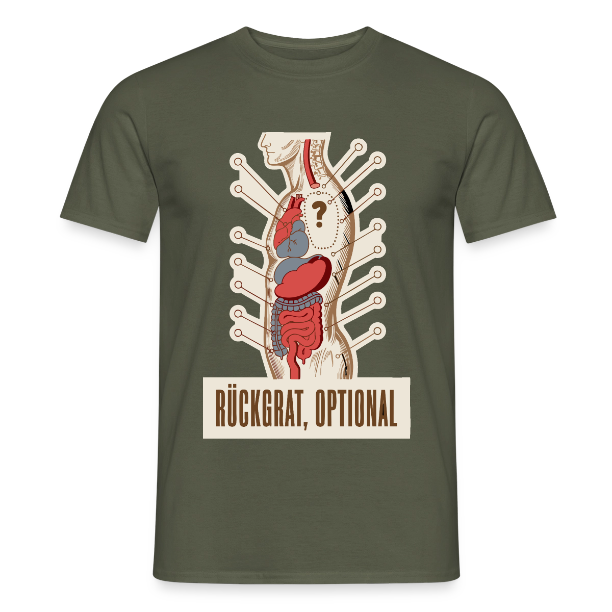 Rückgrat, optional. Anatomie-Motiv Motiv-T-Shirt für Männer, Farbe Militärgrün
