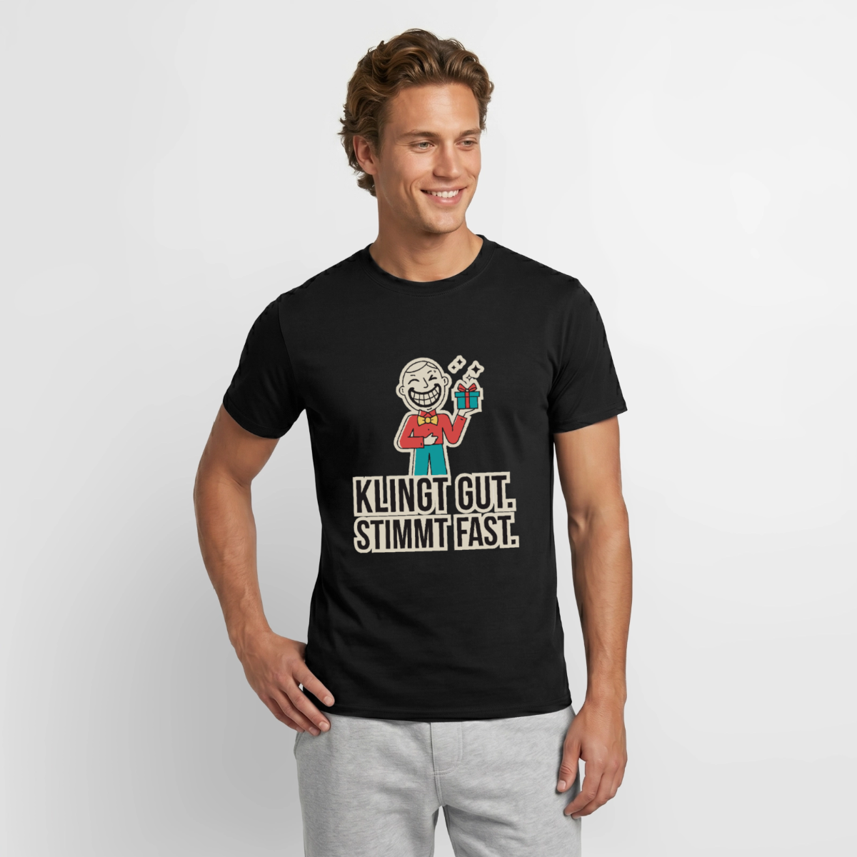 Klingt gut. Stimmt fast. Motiv-T-Shirt für Männer, Farbe Schwarz, Model