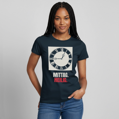 "Mittag. Heilig." Motiv-T-Shirt für Frauen, Farbe Navy