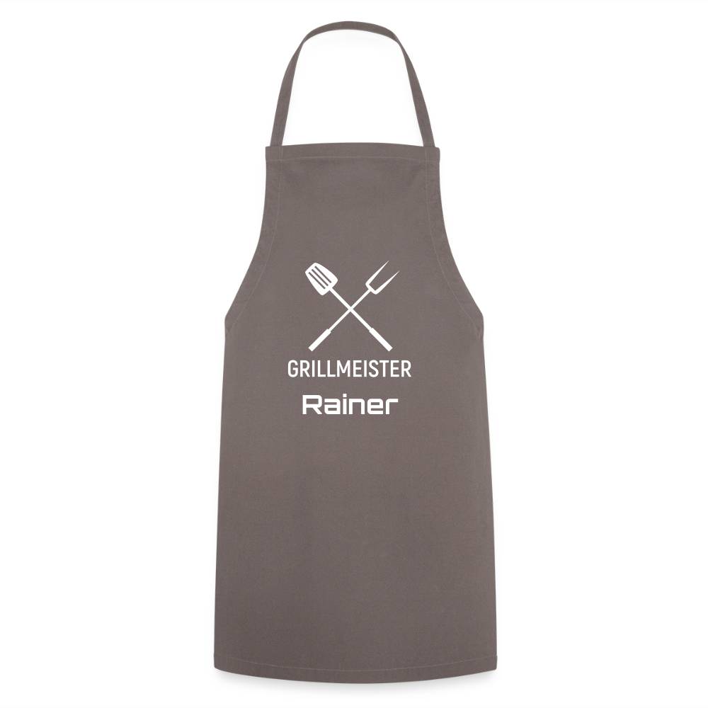 Koch- oder Grillschürze "Grillmeister" - personalisierbarer Name oder Text - Grau