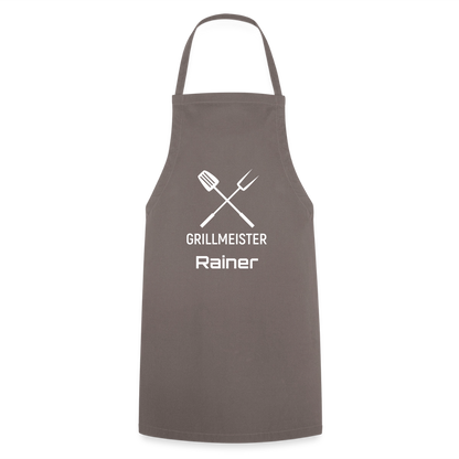 Koch- oder Grillschürze "Grillmeister" - personalisierbarer Name oder Text - Grau