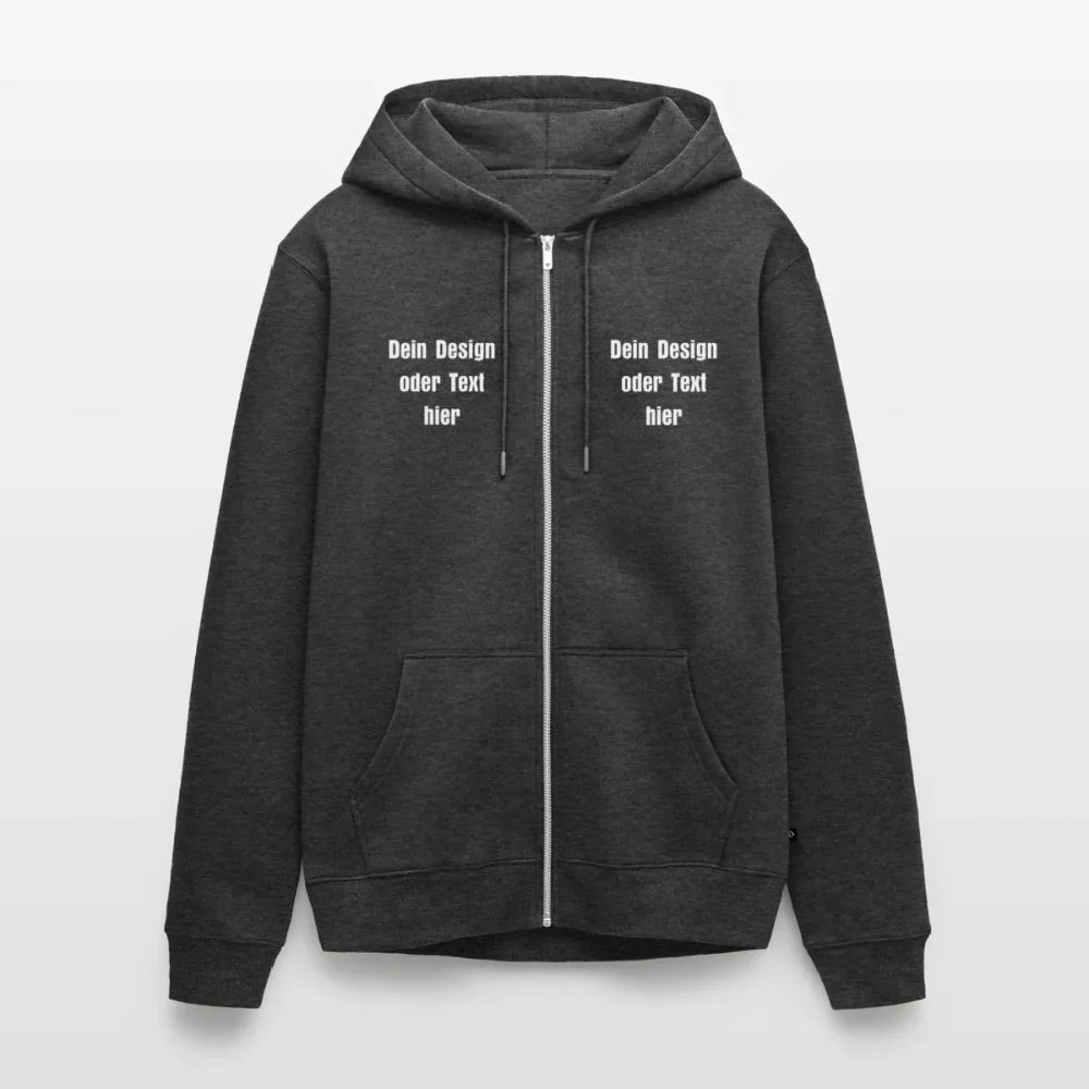Männer Premium Kapuzenjacke - personalisierbare Vorder- und Rückseite - Anthrazit meliert