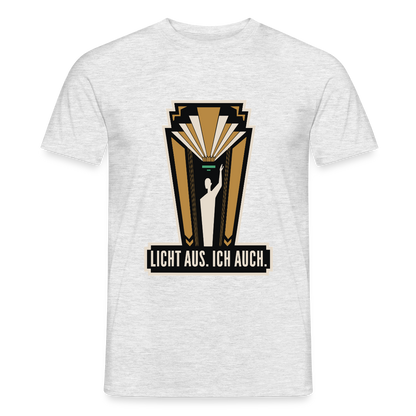 "Licht aus. Ich auch. Art-déco-Motiv" Motiv-T-Shirt für Männer, Farbe Grau meliert