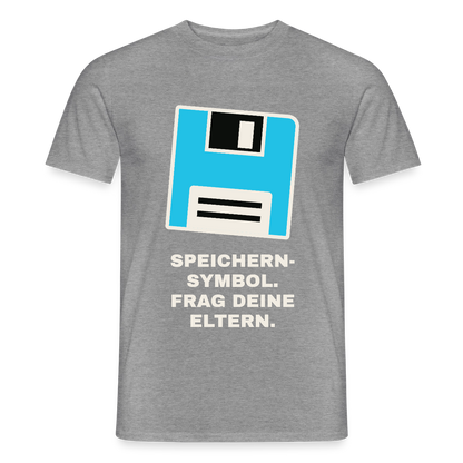 Speichern-Symbol. Frag deine Eltern. Motiv-T-Shirt für Männer, Farbe Graphit meliert