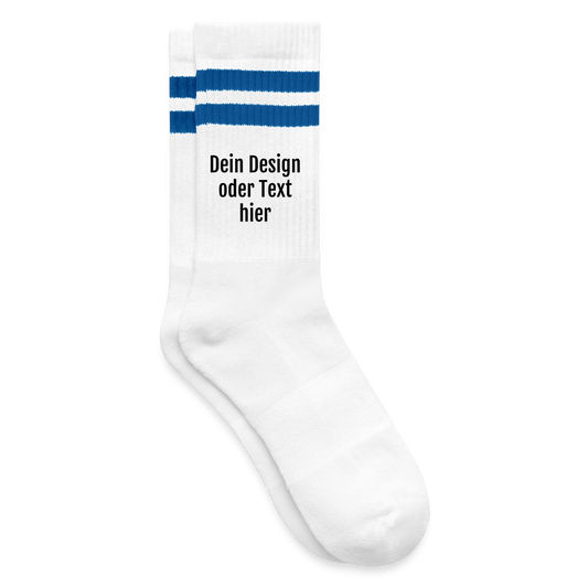 Tennissocken gestreift - personalisierbar - Weiß/Blau
