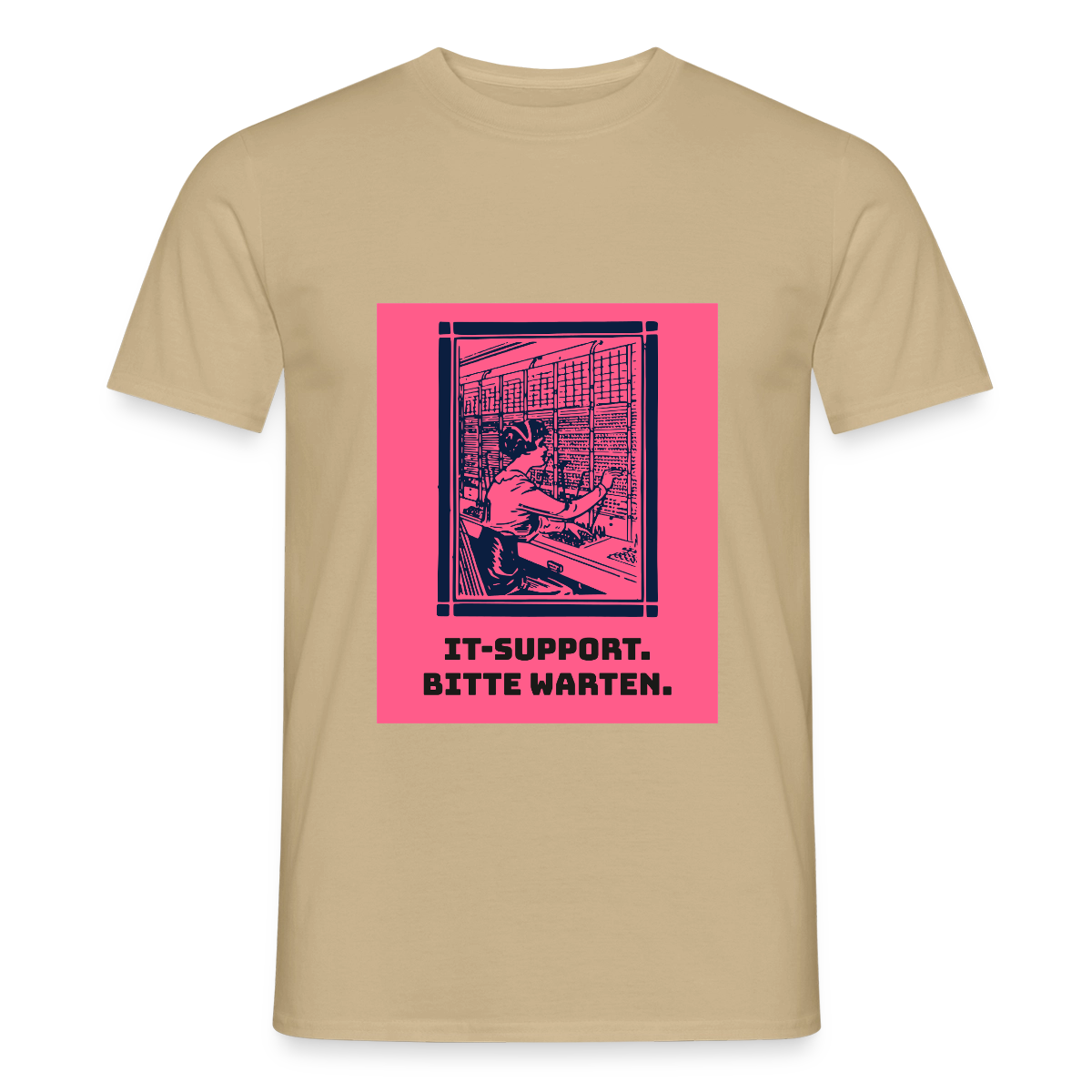 IT-Support. Bitte warten. Duotone-Motiv Motiv-T-Shirt für Männer, Farbe Sandbeige
