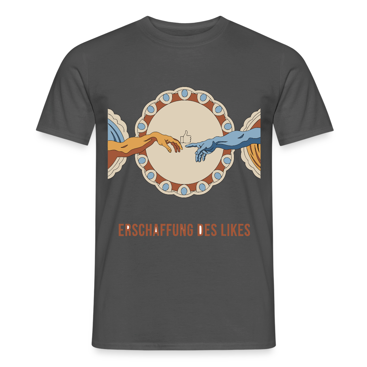 Erschaffung des Likes. Fresko-Motiv Motiv-T-Shirt für Männer, Farbe Anthrazit